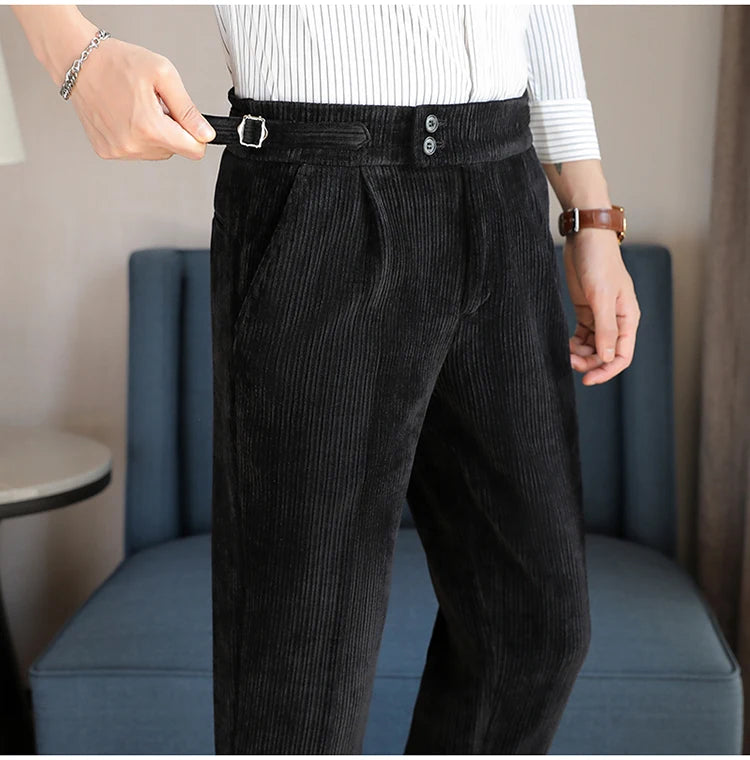 Nuevo pantalón informal de cintura alta de felpilla napolitana de lujo ligero para hombres, pantalón de vestir para hombres de ajuste delgado con sensación premium, pantalón