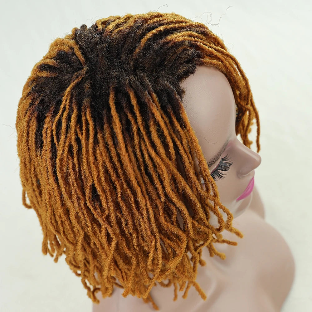 10Inches Braided Wigs Afro Bob Wig Synthetic DreadLock Wigs For Black Woman Short Curly Ends Cosplay Yun Rong Hair