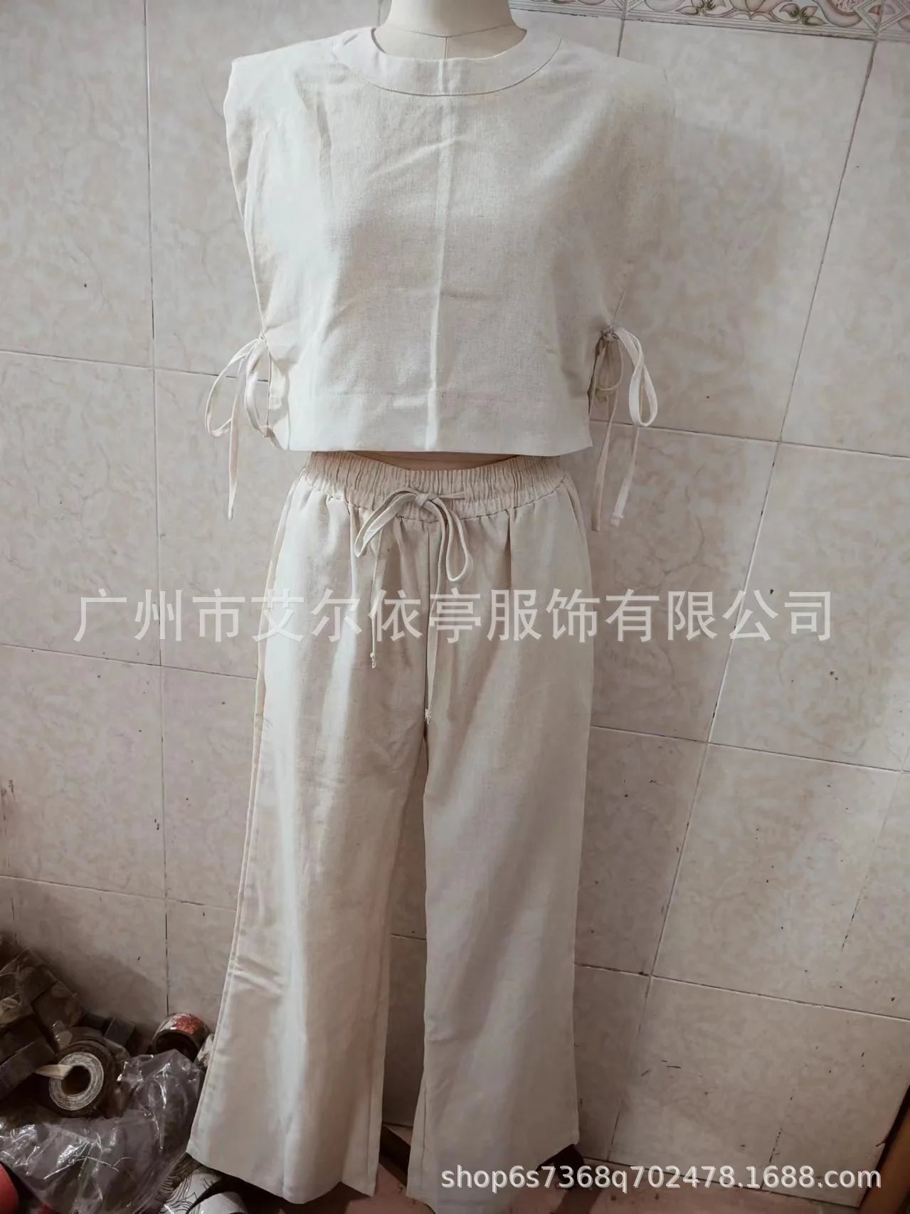Cotton And Linen Pant Sets Women Sleeveless Leace-up Short Tops Drawstring Long Pants Two Piece Set Commuting 2025 Summer New