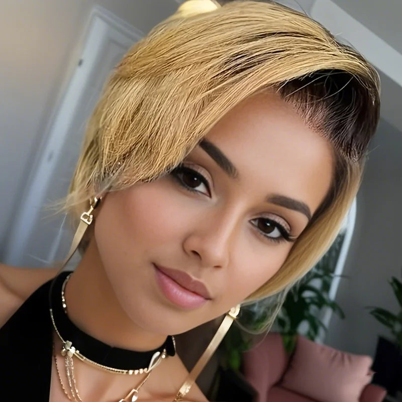 Pelucas Pixie Cut 13x4 de Encaje Frontal Transparente de Cabello Humano para Mujeres Peluca Bob Corta Rizada Brasileña Densidad 180