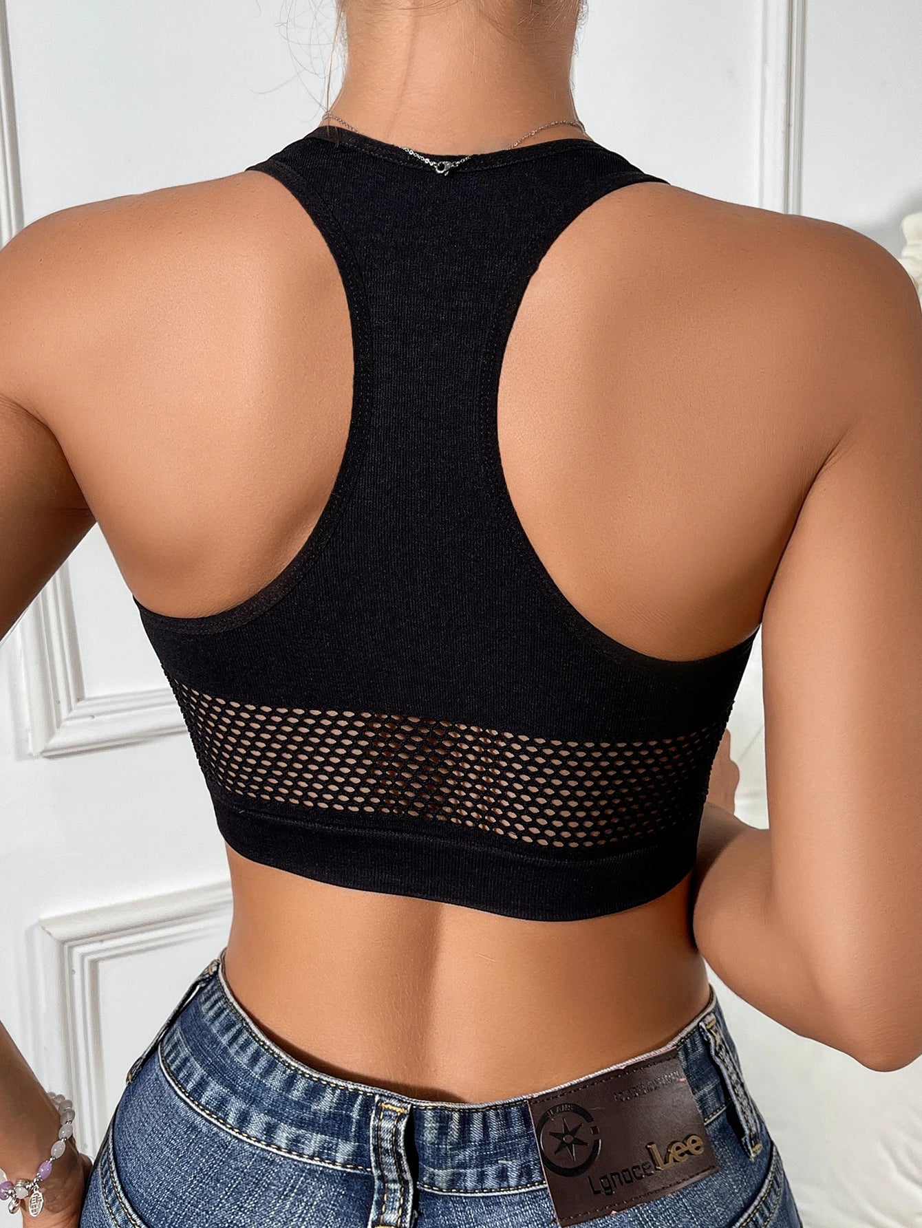 Tops sin mangas sexys de mujer con malla, ahuecados, deportivos, con hombros descubiertos, estilo crop top, para mujer, elásticos, cómodos, informales, chaleco elegante
