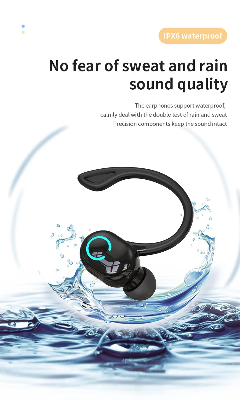 Auriculares inalámbricos Bluetooth graves HIFI con micrófono HD, tipo gancho para la oreja, auriculares con cancelación de ruido, resistentes al agua, para juegos y deportes