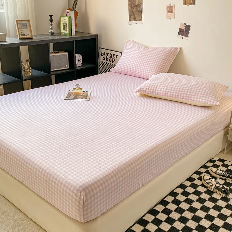 Sábana Ajustable Estilo Plaid, Funda de Cama Suave para la Piel, Sábana Elástica para Habitación de Niñas y Niños, Ropa de Cama para el Hogar (Sin Funda de Almohada)