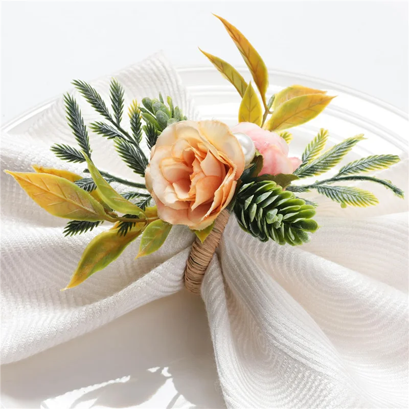 B84B - Ronds de serviette, lot de 12 ronds de serviette en forme de fleur avec perles, pour mariage, fête, Noël et vacances