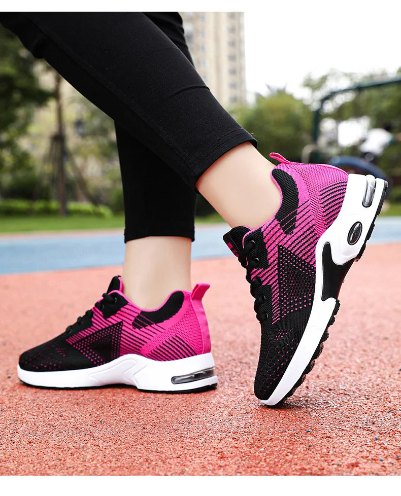 Zapatillas de running para mujer, nuevas, de primavera, de talla grande, informales, transpirables, con cordones, con cámara de aire, deportivas