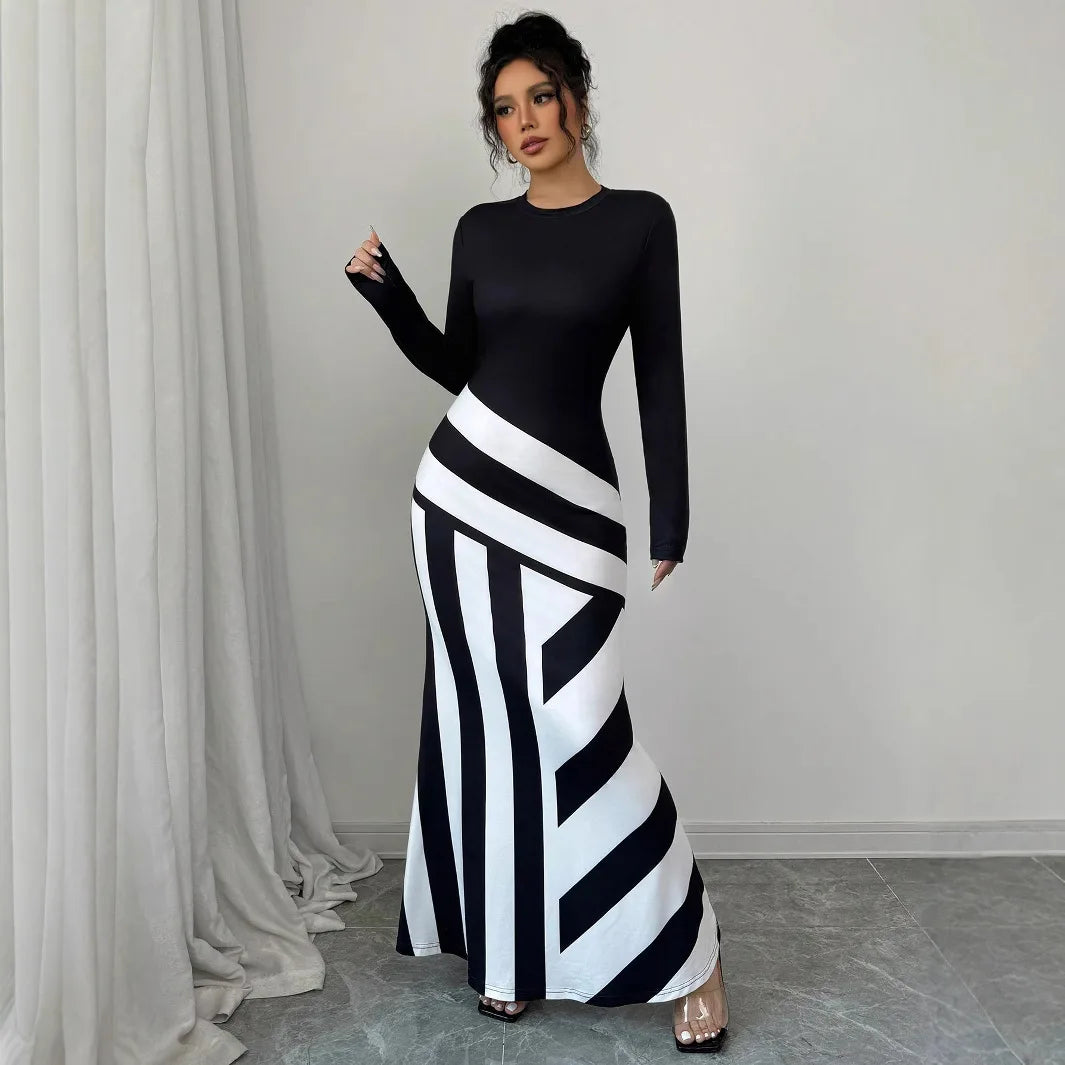 Vestido maxi de punto ajustado estilo patchwork
