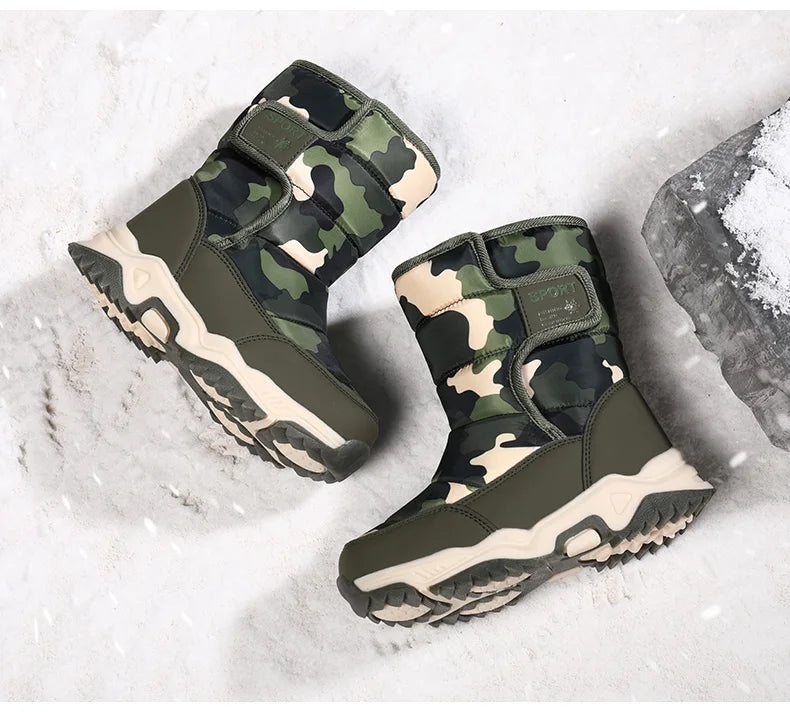 Winter Children Shoes Plush Waterproof Fabric Non-Slip Girl Shoes Rubber Sole Snow Boots Fashion Warm Outdoor Boots