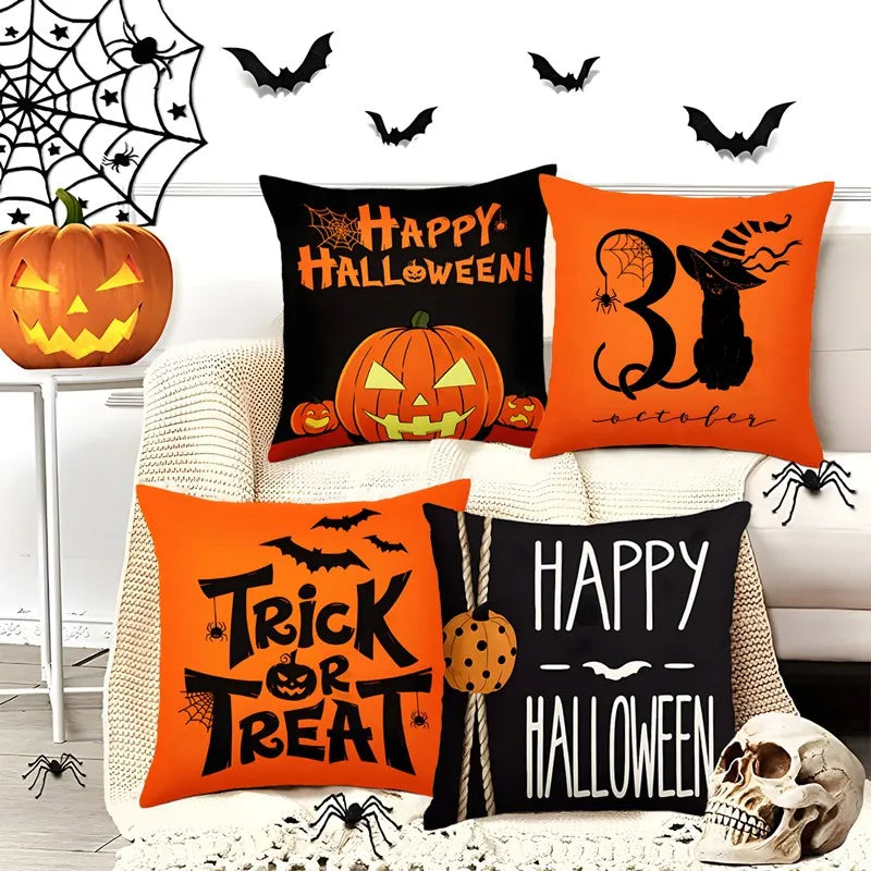 Funda de cojín de lino de Halloween, funda de almohada con temática de truco o trato, funda de almohada de calabaza y fantasma de dibujos animados, decoración para fiesta de Halloween 2025