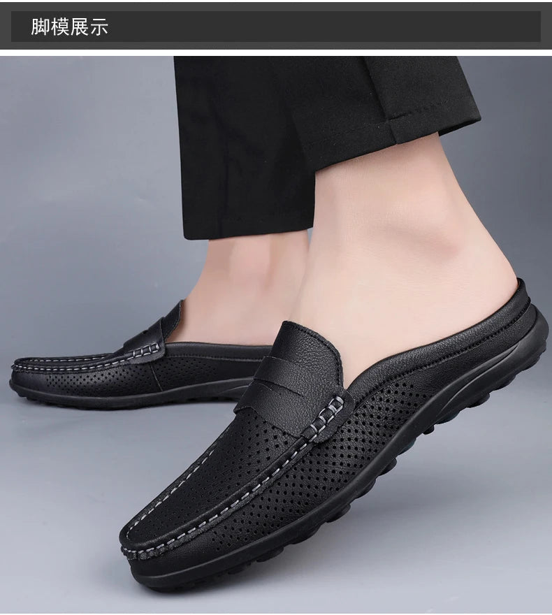 Zapatos de hombre cuatro estaciones nuevos zapatos de cuero de moda ahuecados suela blanda transpirables antideslizantes ligeros de talla grande informales