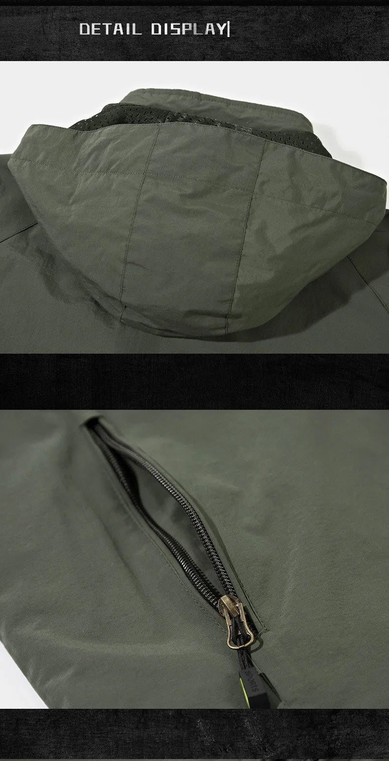 Chaqueta de hombre para senderismo y camping al aire libre, impermeable, cortavientos con capucha, abrigo informal nuevo de otoño, chaqueta táctica militar para hombre 6XL