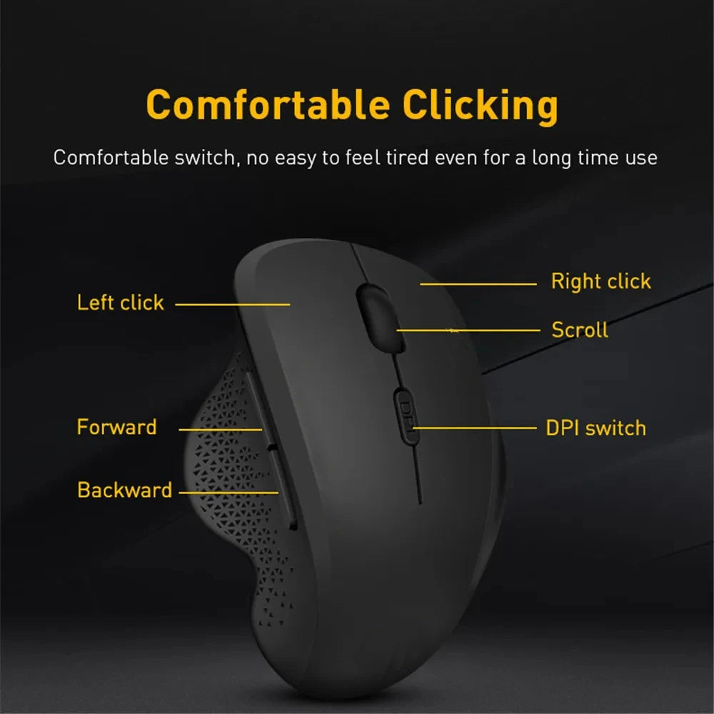Ratón inalámbrico ergonómico para ordenador, ratón óptico para PC con receptor USB, 6 botones, ratones inalámbricos de 2,4 GHz, 1600 DPI para portátil