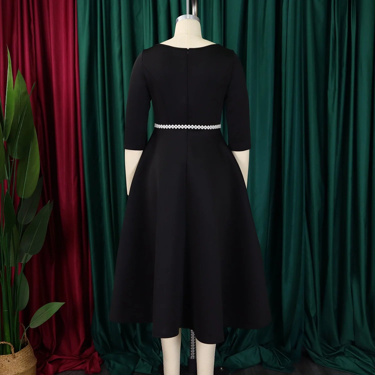 Vestidos de lujo para mujer, cuello redondo, manga larga, con cinturón en la cintura, cintura alta, plisados, línea A, hasta el tobillo, elegantes vestidos de cumpleaños para mujer