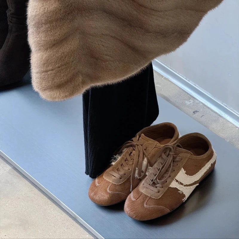 Damesko i ekte skinn, damesko, moteriktig retro, leopardtrykk, tyske treningssko, sportssko, fritidssko