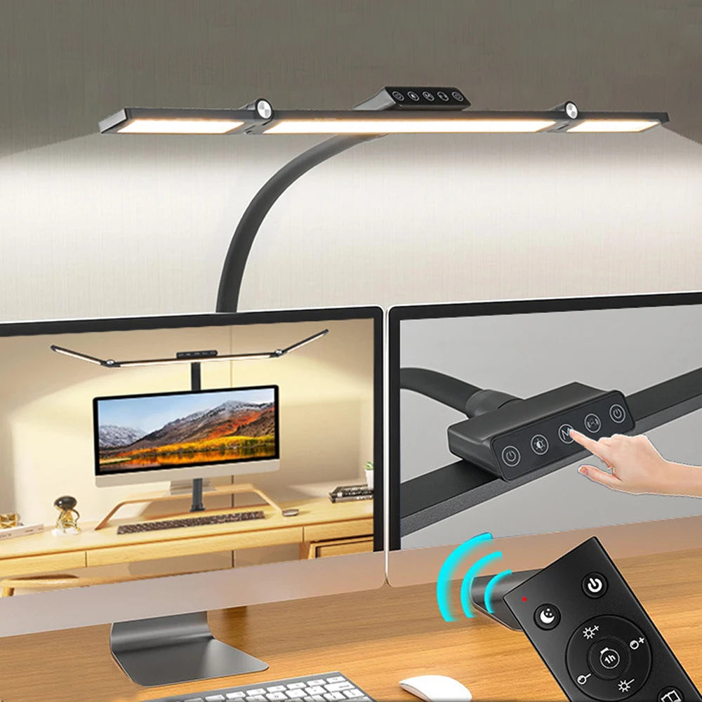 Lámpara de escritorio LED de oficina para el hogar, doble cabezal, atenuación continua, luces de lectura que cuidan la vista, 3 modos de color, lámparas de mesa de PC ajustables y flexibles