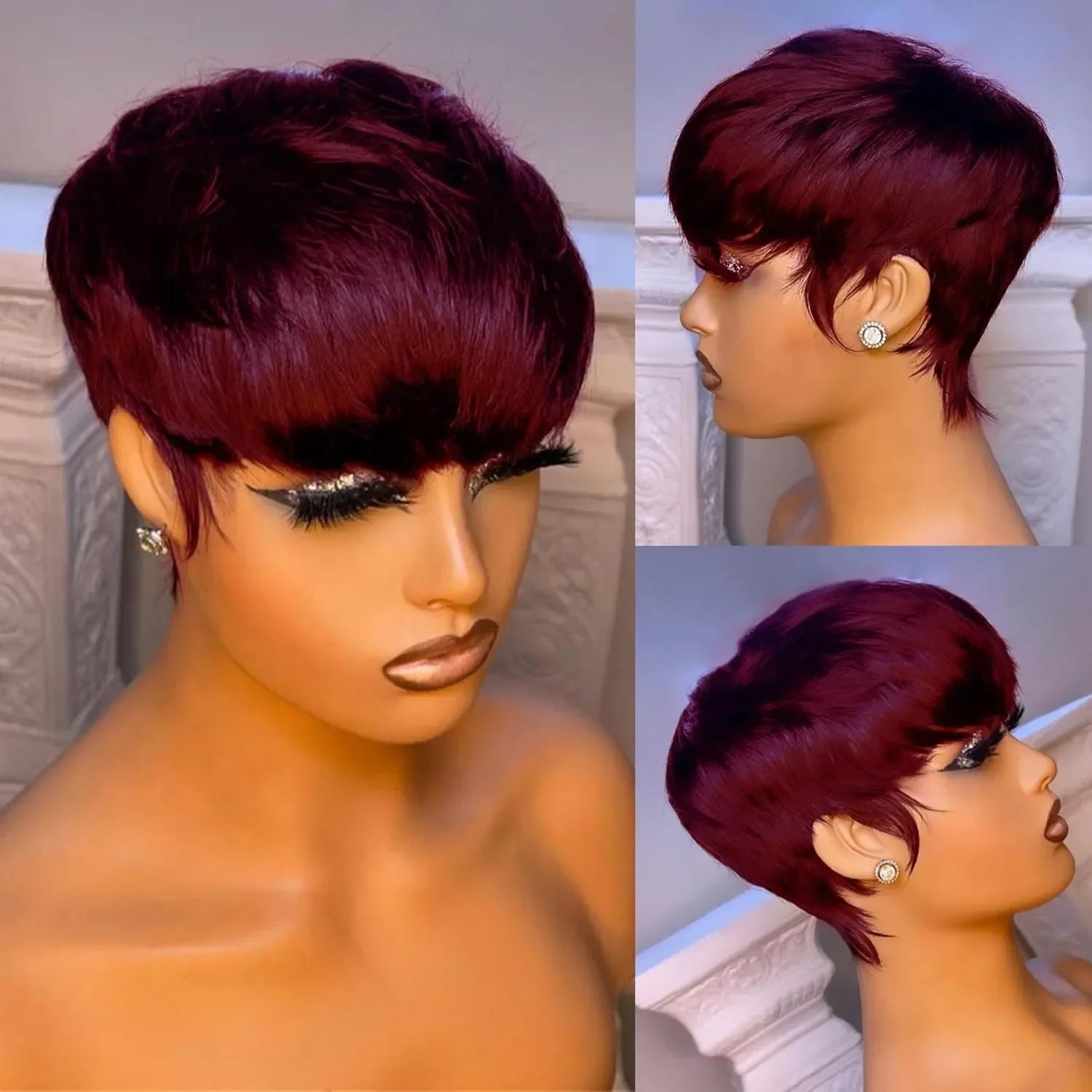 Natural Black Short Pixie Cut Synthetic Wig Full Machine Made Daily Wig for Women