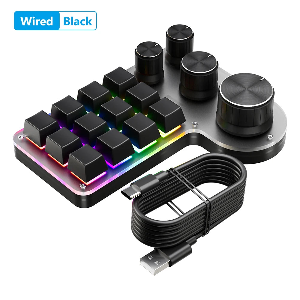 12 Keys 4 Knobs Mechanical Gaming Keyboard USB Wired/Bluetooth-Compatible Programming Macro Keyboard DIY Custom Hot-swap Keypad