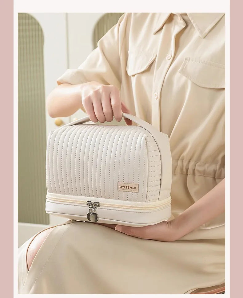 Bolsa de maquillaje de gran capacidad, estuches de cosméticos para mujer, organizador de maquillaje, neceser de belleza portátil, artículos de viaje esenciales, neceser de aseo.