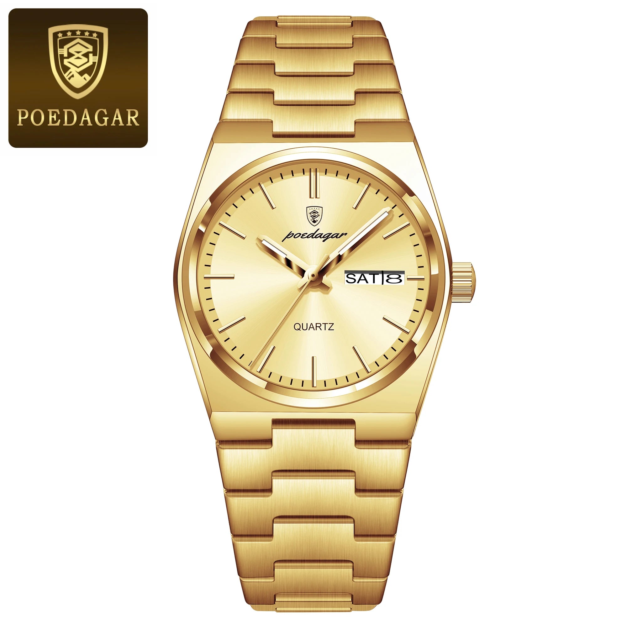 POEDAGAR Relojes Elegantes para Mujer Impermeable Luminoso Fecha Semana Reloj de Cuarzo de Acero Inoxidable para Mujer Reloj de Pulsera de Moda