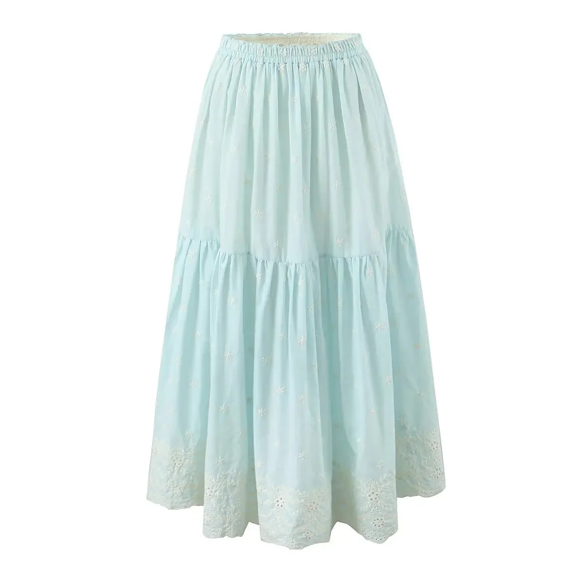 Conjunto de dos piezas de falda y top sin mangas a juego para mujer, falda vintage azul claro, conjunto de vestido de algodón bordado estilo francés
