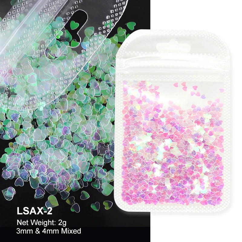 2g Holographic Nail Art Glitter Shiny Sweet Love Red Heart Flakes Sequins 3D Nail Paillette Manicure Valentine's Day Decorations