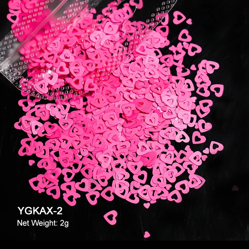 2g Holographic Nail Art Glitter Shiny Sweet Love Red Heart Flakes Sequins 3D Nail Paillette Manicure Valentine's Day Decorations