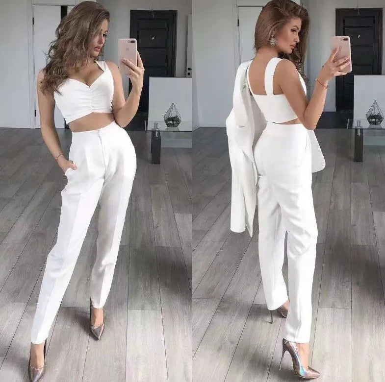 Nuevo Traje Elegante de Oficina para Mujer de 3 Piezas, Transpirable, con Cuello Vuelto, Trajes de Chaqueta y Vestido para Mujer, Chaqueta Delgada + Chaleco + Conjunto de Pantalones