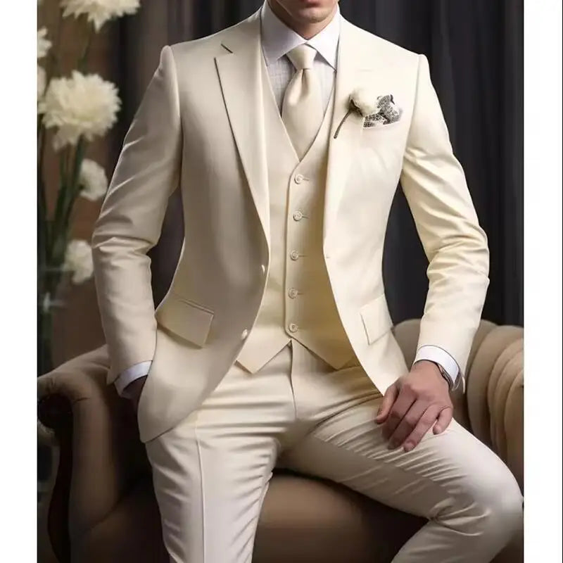 Elegant Wedding Suits for Men 2025 Solid Color Blazer Slim Fit 3 Pcs Jacket Pants Vest Costume Homme Formal Party Male Clothing