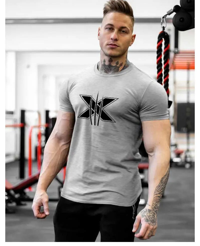 Ropa de gimnasio para hombre, camiseta de manga corta de algodón deportivo, para correr, entrenamiento, ajustada, estampada, sudadera, camisetas casuales