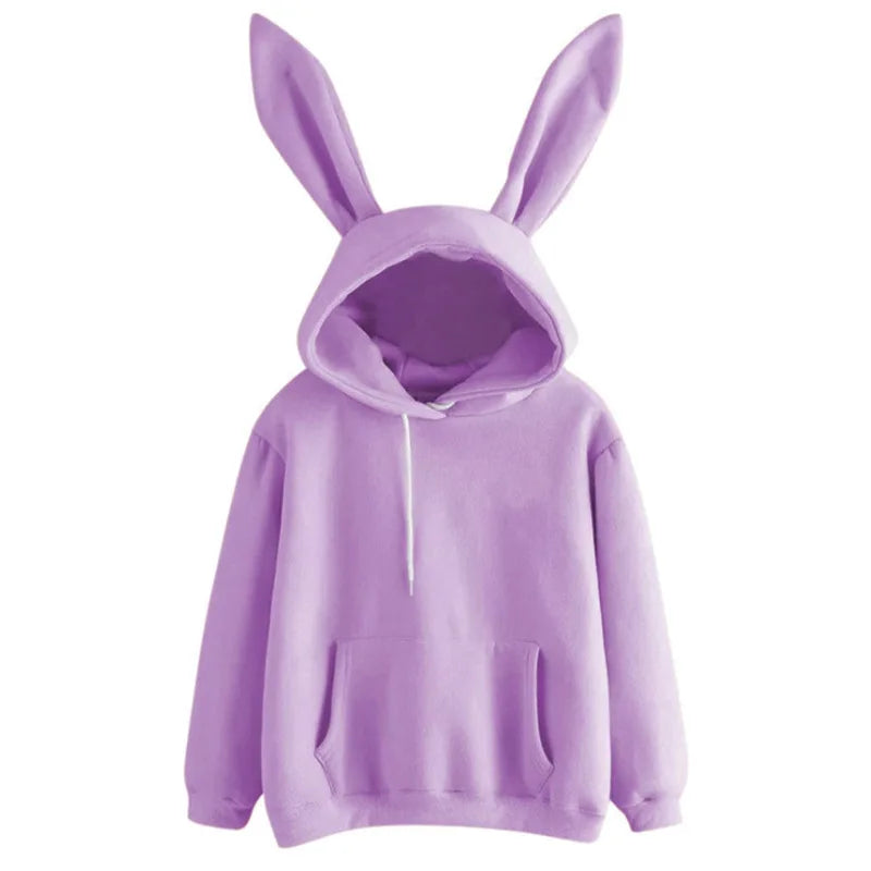 Autumn Winter Women Hoodies Kawaii Rabbit Ears Fashion Hoody Casual Loose Solid Color Warm Sweatshirt Hoodies For Women