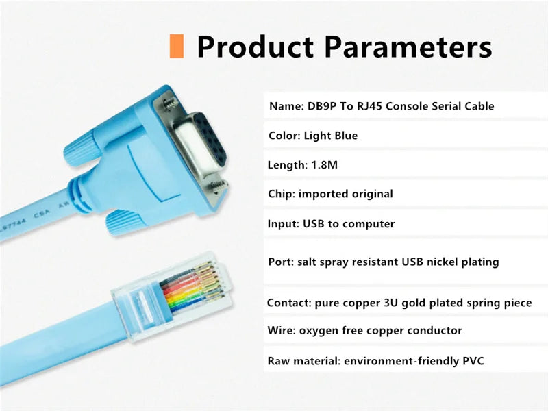 Cable de Consola DB9P Conector RJ45 Ethernet a RS232 DB9 Puerto Serie Cables de Red para Routers Cisco Switch Router Azul 1.8m