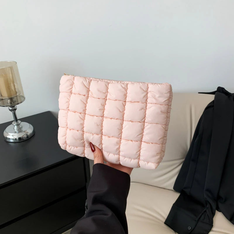 Neceser acolchado para mujer, bolsa de almacenamiento de maquillaje acolchada, neceser hinchable, bolsa organizadora de cosméticos grande, bolso de mano, estuche de belleza