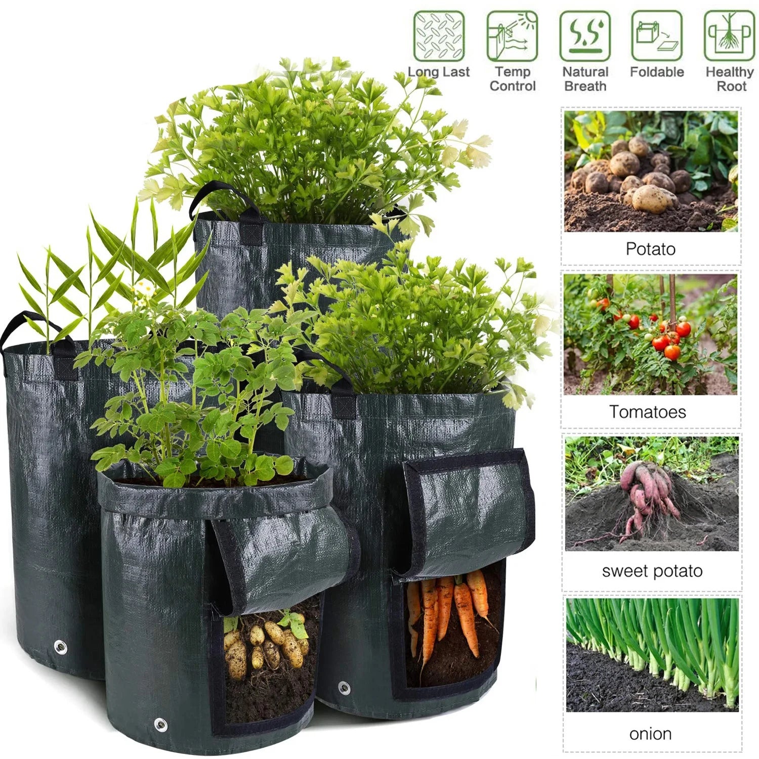 Garden Grow Bags – 3/5/7/10 Gallon Vegetable Planter Containers