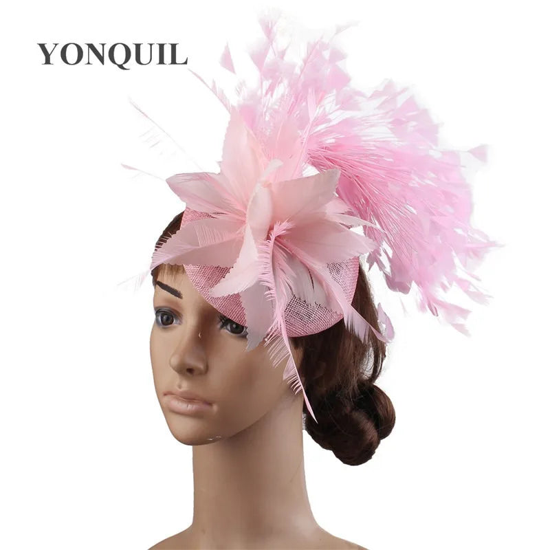 Fashion Feathers Hats Sinamay Fascinators Chapeau Elegant Women Hair Fedora Accessory Ladies Party Tea Race Headwear With Clips