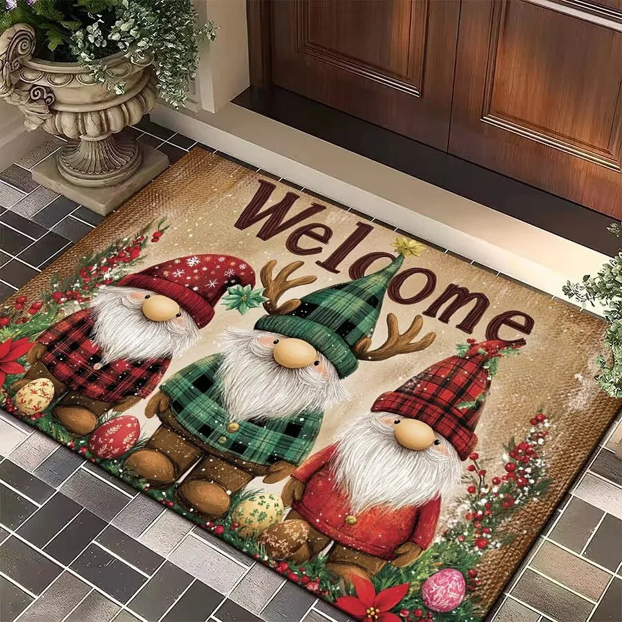 Red Merry Christmas Carpet Bathroom Mat Anti Slip and Retro Absorbent Mat Door Mat New Year Party Red Home Decoration Carpet