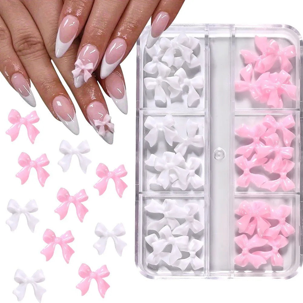 30Pcs Resin Bowknot Nail Charms White/Pink/Black/Purple 3D Ribbon Bowknot For Manicure Korean DIY Kawaii Nail Art Decoration