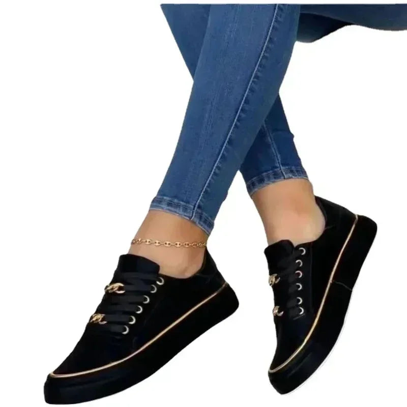 Zapatillas de mujer Nueva moda Zapatos de mujer Cómodas Zapatillas de plataforma con punta redonda Zapatos vulcanizados con cordones para caminar Zapatos