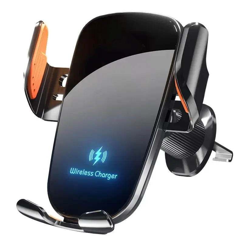 UYUXIO Cargador Inalámbrico Rápido de 15W para Coche con Abrazadera Manual, Soporte para Teléfono de Rejilla de Ventilación para iPhone, Samsung y Teléfonos Android