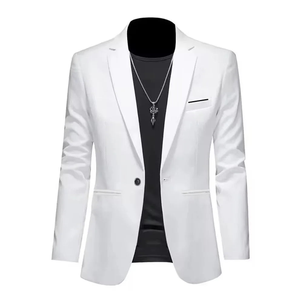 Chaqueta tipo traje boutique de ocio de moda para hombres, informal de otoño, corte ajustado, sin planchado, con un solo botón, color liso, blusa formal