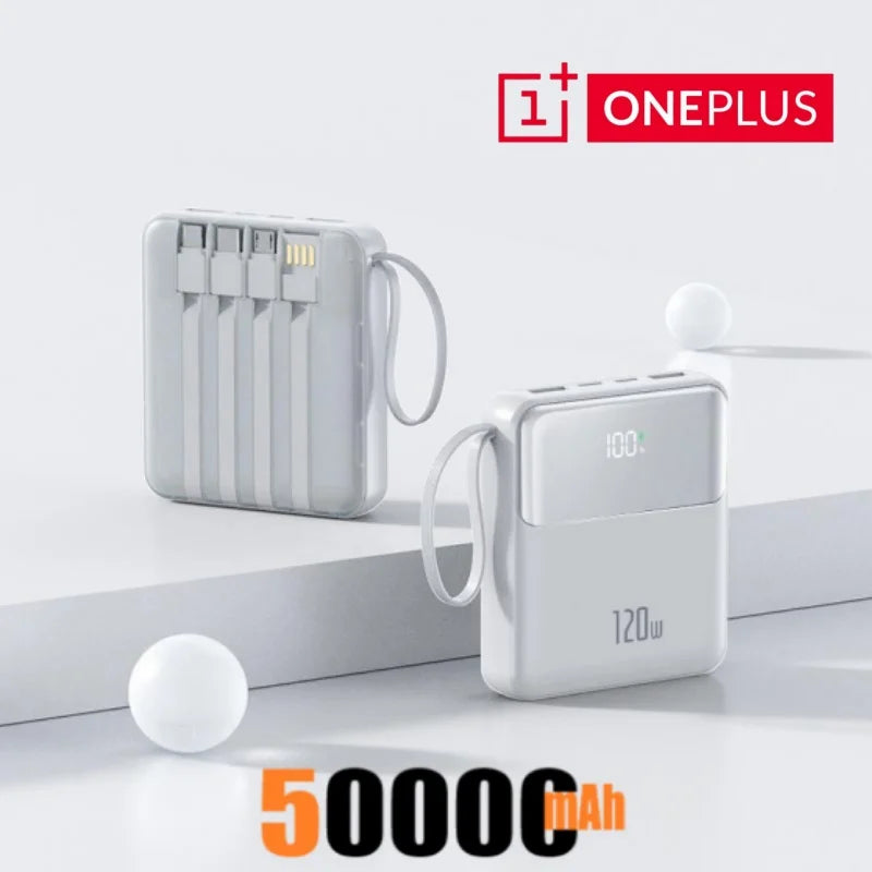 Bærbar powerbank 50000mAh 120W superrask lading mobil eksternt batteri med fire kabler lader egnet for iPhone Xiaomi