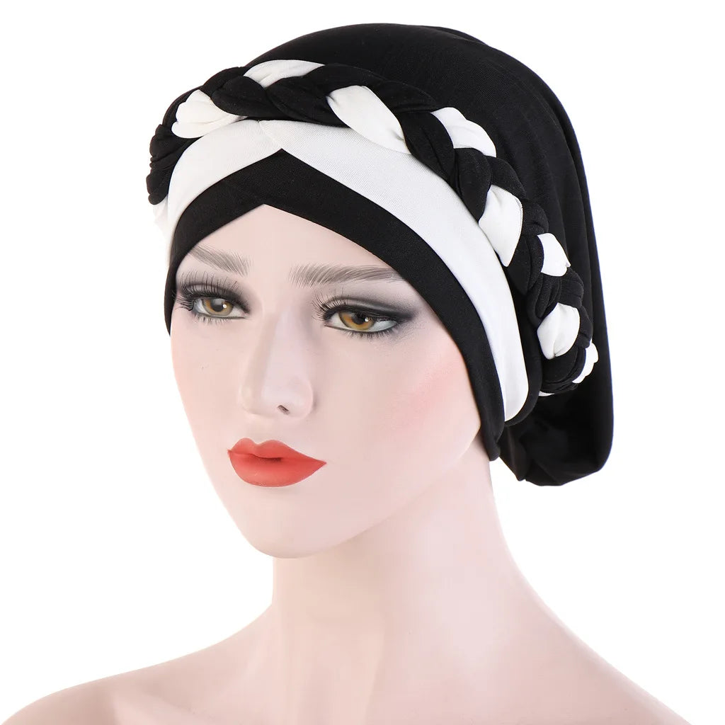 Gorro turbante hijab trenzado con bloques de color para mujer, pañuelo africano para la cabeza, gorro para quimioterapia de cáncer, gorros para la cabeza de mujer
