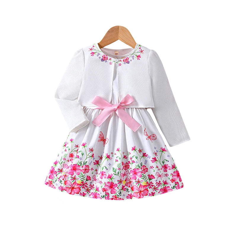 Conjuntos de ropa casual para niños y niñas primavera verano, abrigo de manga larga con estampado floral, vestido sin mangas para niños de 2 3 4 5 6 7