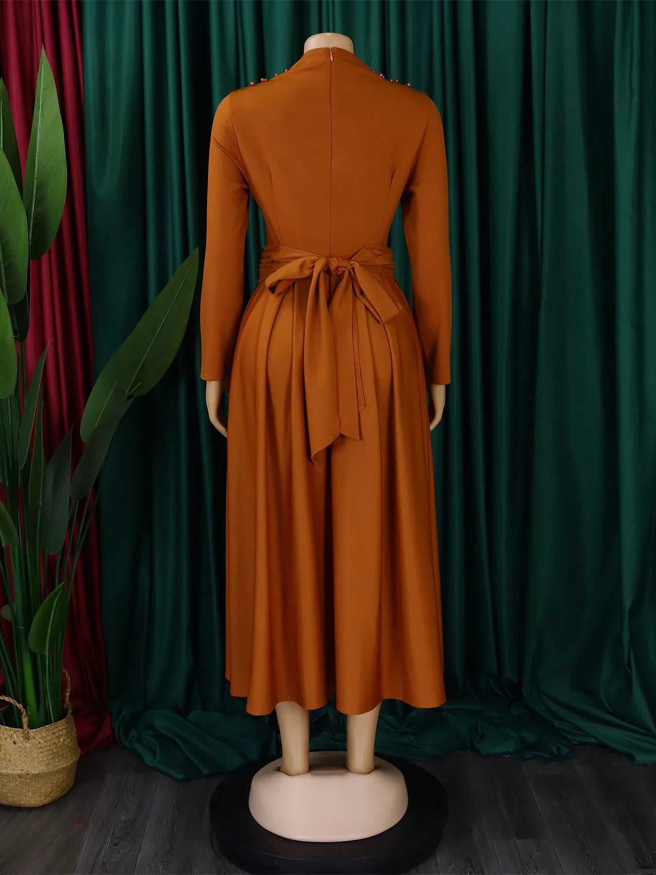 Vestido Elegante Africano para Mujer, Vestidos de Noche con Cuello Alto y Cuentas a la Moda, Vestido Delgado de Temperamento para Mujer, Vestidos Casuales de Manga Larga