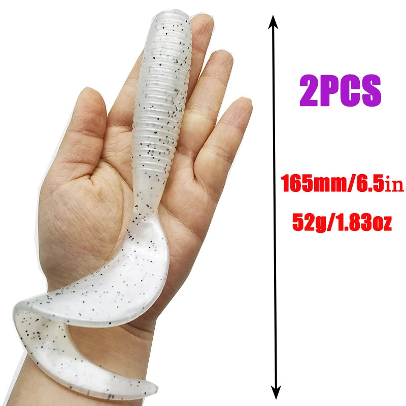 2 unidades de señuelos de pesca de 165 mm/6,5 pulgadas/52 g, señuelos artificiales blandos, equipo de pesca con cola de lubina