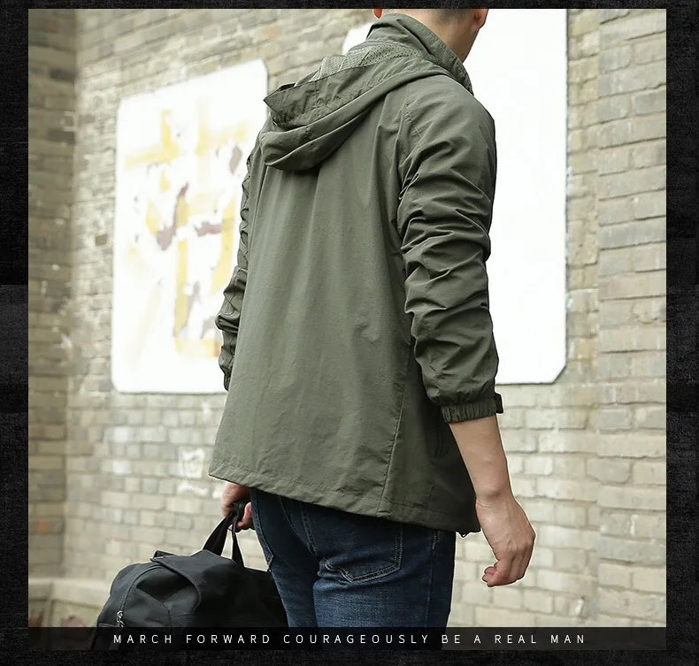 Chaqueta de hombre para senderismo y camping al aire libre, impermeable, cortavientos con capucha, abrigo informal nuevo de otoño, chaqueta táctica militar para hombre 6XL