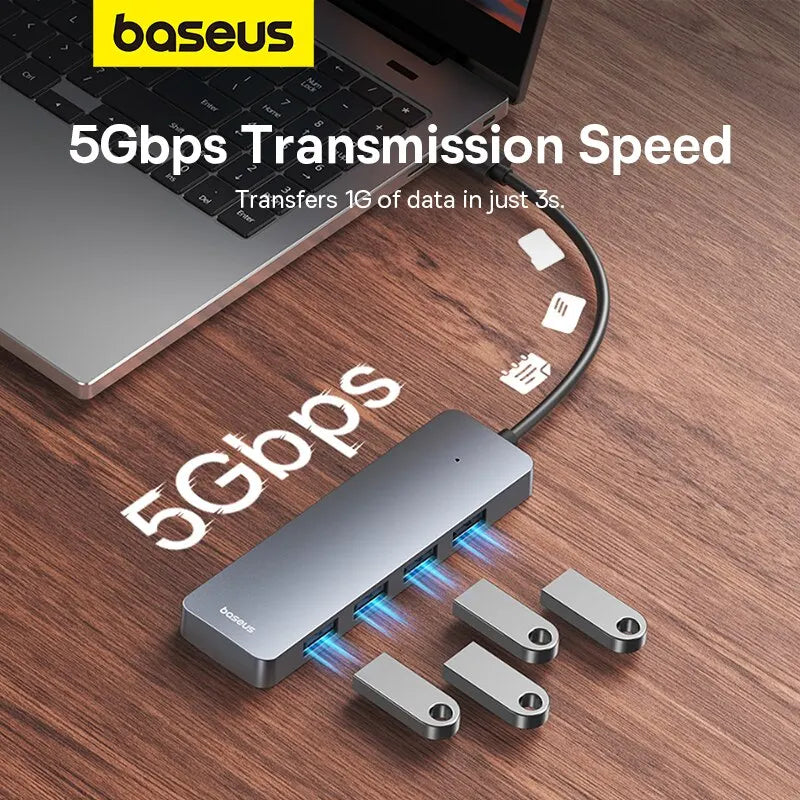 Baseus Hub USB de 4 puertos, Hub de ABS USB 3.0 para portátil, Adaptador Divisor Múltiple para Xiaomi Lenovo Macbook Accesorios de PC Ordenador