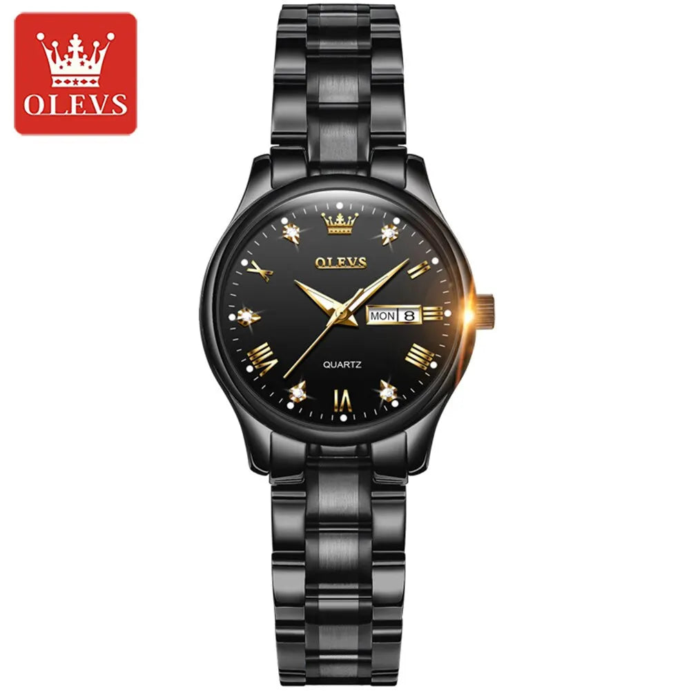 OLEVS Reloj de pulsera para mujer, relojes originales para mujer, de acero inoxidable impermeable, de lujo, de cuarzo, reloj de pulsera para mujer, dorado, Reloj Hombre