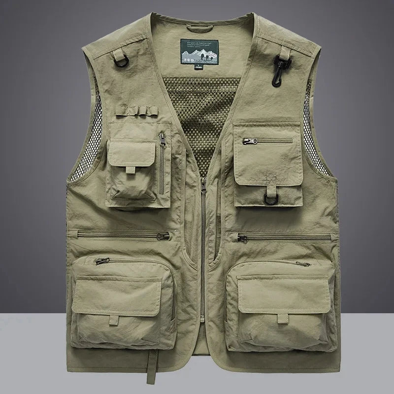New Men's Vest Tactical Webbed Gear Coat Summer Photographer Waistcoat Tool Many Pocket Mesh Work Sleeveless Jacket Male