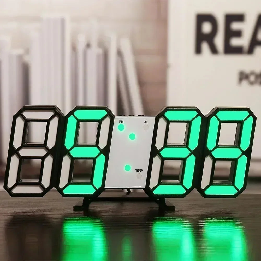 Reloj digital de pared, decoración para dormitorio, relojes electrónicos ajustables, relojes 3D LED para decoración del hogar, reloj con modo nocturno que brilla.