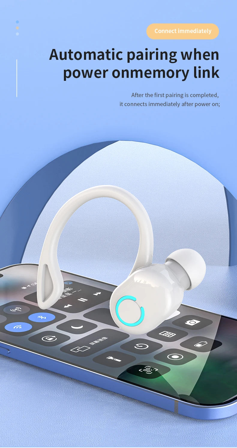 Auriculares inalámbricos Bluetooth graves HIFI con micrófono HD, tipo gancho para la oreja, auriculares con cancelación de ruido, resistentes al agua, para juegos y deportes