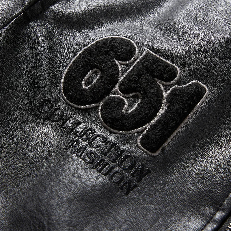 Chaquetas de moto para hombre de moda otoño/invierno casual de cuero bordadas estilo aviador en invierno terciopelo PU Jacke